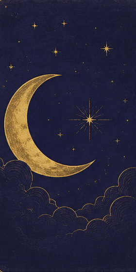 Crescent moon and stars